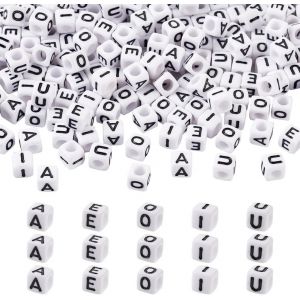 Lot De 500 Perles Cubiques Blanches En Acrylique Avec Lettres De L'alphabet A,E,I,O,U-6 Mm-Perles Carrées En Acrylique Pour La Fabrication De Bijoux - Neuf
