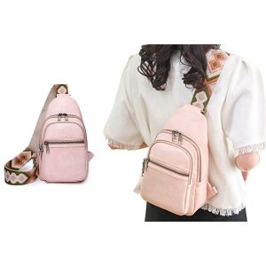 Sac bandouli&egrave;re en similicuir rose avec bandouli&egrave;re ajustable et multiples poches - Neuf