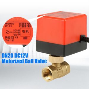 Vanne a boisseau spherique motorisee en laiton a 2 voies DC12 V G1/2" DN15 pour climatiseur - Neuf