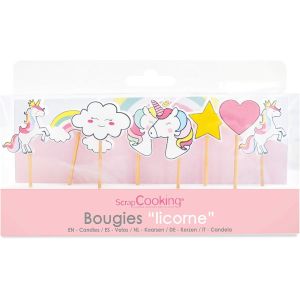 Chenquansarl-Scrap Cooking - Kit De 8 Bougies Licorne - Décoration Bois Paraffine Gâteau - Accessoire Anniversaire Fête Enfant Cupcake Pâtisserie Cake Design Rose Arc-En-Ciel - 5033 - Neuf