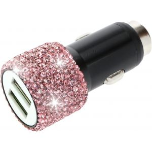 Ongi-Chargeur De Voiture Double Usb Décoration En Cristal Brillant Conception De Marteau Sécurité De Charge Rapide Compatible Avec Android Téléphone,Rose - Neuf