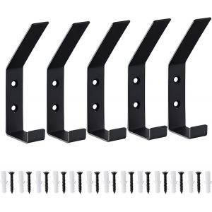 Bosontek Crochet Porte Manteau avec Vis, 5 Pi&egrave;ces Crochet Mural Moderne Porte Manteau Mural, M&eacute;tal Double Pat&egrave;res Murale Pratique Porte Manteaux pour Salle de Bain, Chambre, Armoire (Noir) - Neuf