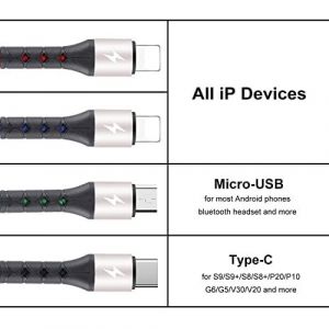 Multi Chargeur Usb C&acirc;ble,3A/1.2M Nylon Tress&eacute; 4 En 1 C&acirc;ble Usb Charge Rapide Avec 2*Ip/Type C/Micro Usb Port,Pour Phone,Samsung Galaxy S24 S23 S22 S10 S9,Sony,Xiaomi,Lg,Moto,Huawei - Neuf