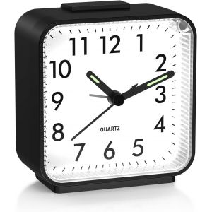 KAL-Réveil Matin, Réveil Analogique Silencieux, Reveil A Piles, Réveil De Chevet, Petit Réveil De Voyage, Réveil Pointeur Lumineux, Fonction Snooze, Sans Tic-Tac, Noir - Neuf