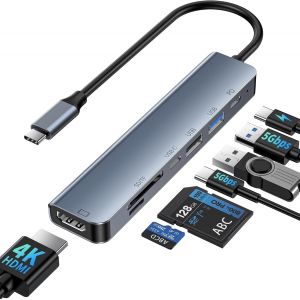 Hub USB C,Adaptateur USB C Multiport avec HDMI 4K@60Hz, 100W PD, Lecture de Carte SD/TF, USB-C 3.0, 2*Ports USB, Dock USB C pour MacBook Pro/Air M1 M2, Dell, HP, Lenovo, iPhone 15, iPad, Steam Deck - Neuf