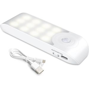 Veilleuse Led Rechargeable,Automatique Lampe Led Détecteur De Mouvement, Lumière Murale Magnetique Portable, Pour Placard Chambre Couloir Armoire Escalier [12 Led] [3 Modes] - Neuf