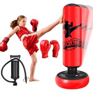 Sac De Boxe Pour Enfants 6 À 12 Ans, 160cm Gonflable Sac De Frappe Sur Pied, Sac De Boxe Set De Formation Avec Gants, Cadeau Parfait Pour Garçons Et Filles Pour Karaté, Taekwondo - Neuf