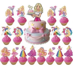 Poup&eacute;e Barbie Th&egrave;me D&eacute;corations De F&ecirc;te Ballons Drapeau G&acirc;teau Carte Set Anniversaire De La Fille C - Neuf