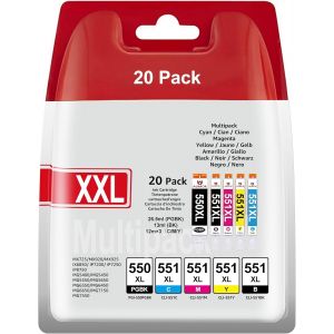 550XL 551XL Cartouches d'encre de Compatibile pour Canon PGI-550 XL CLI-551 XL pour Canon Pixma iX6850 iP7250 MG5450 MG5650 MX925 MG6450 MG6350 MX725 iP8750 MG5550 MG6650 MG5400 MG7150 MG7500(20 PACK) - Neuf
