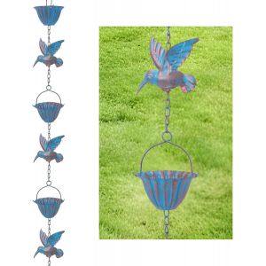 Mevronisshop-Cha&icirc;ne De Pluie 2,4 M, Cha&icirc;nes De Pluie Bleu Colibri Fer R&eacute;tro, Collecteur D'eau De Pluie Ext&eacute;rieur, Pour Goutti&egrave;res, D&eacute;coration De Jardin Et De Maison - Neuf