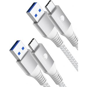 Thef-Lot De 2 Câbles Usb C Courts 1m 10gbps Usb 3.1 Gen2 Type C Android Auto Qc3.0 3,1 A Usb A Vers C Chargeur Rapide Pour Samsung Note20 Galaxy S23/S22 Z Flip 5 Tab S9 Pixel 8 Argent - Neuf