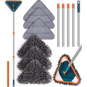 KALANKA-Vadrouille de Nettoyage Réglable Rotative à 360° Balai Serpillere Triangle avec Tige Télescopique Balai Nettoyage en Microfibre pour Plafond Fenêtre Mural - Neuf