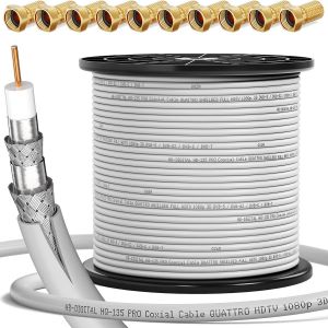 10M Câble Coaxial Hq-135 Câble D'Antenne 135Db Câble Sat 8K 4K Uhd 4 Fois Blindé Pour Les Systèmes Dvb-S / S2 Dvb-C / C2 Dvb-T / T2 Dab+ Radio Bk + 4 F-Plug Gratuit - Neuf