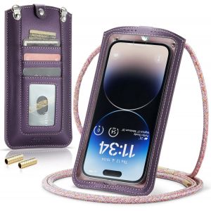 KAL-Petit Sac Sacs À Bandoulière Sac Téléphone Portable Femmes Mini Pochette Portefeuille Universelle Pour Iphone 14 13 12 11 Pro Max Samsung Z Flip 4 5G S23 Ultra A54 Xiaomi Jusqu'À 7.3" Violet - Neuf