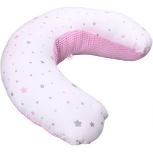 Soft Baby Pillow,100% Organic Cotton,Nursing Pillow,U-Shaped Cushion,Soft,Hypoallergenic,Breathable,Made In Spain. (Pink Star) - Neuf
