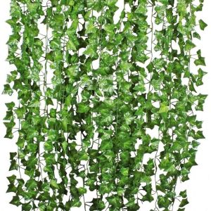 Guirlande De Feuilles De Lierre Artificielles &Agrave; Suspendre De 24 M Avec 12 Brins De Fleurs De Vigne Artificielles Pour Maison,Cuisine,Jardin,Bureau,Mariage,D&eacute;coration Murale,Vert - Neuf
