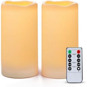Subzonal-Lot De 2 Bougies Piliers Étanches Sans Flamme À Piles Avec Télécommande Et Minuteurs, Ivoire, En Plastique, Ne Fondent Pas, 7,6 X 15,2 Cm - Neuf