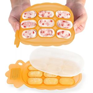 Freezer Trays For Baby Food-Breast Milk Mould-Baby Food Storage Cans-Silicone Ice Cube Tray With Lid-13ft + Baby-Orange - Neuf