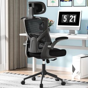 Ulteronixshop-Chaise de Bureau Ergonomique, Fauteuil Bureau &agrave; Dossier Haut Mesh - Coussin Mousse &Eacute;pais, Appui-T&ecirc;te R&eacute;glable, Soutien Lombaire, Inclinaison Verrouillable et Porte-V&ecirc;tements (Noir) - Neuf