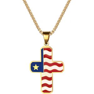 Kal-Collier Homme Femme Pendentif Kruez : Drapeau Américain Chaîne Avec God Bless America Bijoux Religieux Chrétiens Gravure Personnalisée Noir Argent Or, /, Acier Inoxydable, Pas De Gemme - Neuf