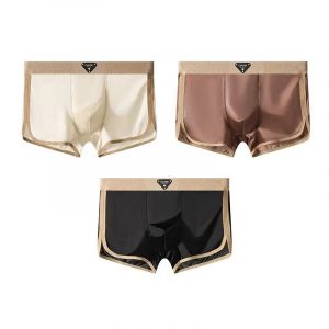 3 Pi&egrave;ces/Paquet De Luxe Satin-Like Glace Soie Hommes Culottes Hygroscopique Respirant Double Couche Soie Entrejambe Boxer Haute &Eacute;lastique Cale&ccedil;on.3pc Style B.L - Neuf