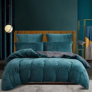 Ulteronixshop-Housse De Couette Hiver 240x260 Chaude Flanelle Toucher Cashmere Polaire Parure De Lit En Velours P&eacute;trole Grise Doux Avec Fermeture &Eacute;clair, Linge De Lit 2 Personnes Avec 2 Taies D'oreil - Neuf