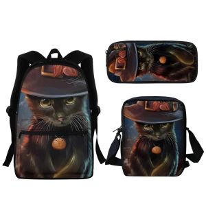 Lot de 3 sacs d'ecole imprimes de chats mignons pour enfants, cartable primaire, sacs à bandoulière pour adolescents, garcons et filles, 2024 - Neuf