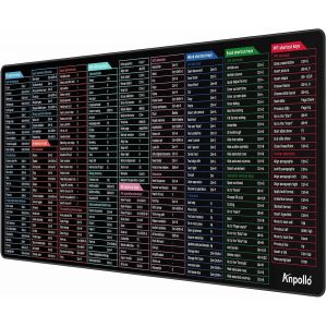 Grand tapis de souris avec logiciel de bureau, raccourcis clavier, cl&eacute;s Multiduty, confortable, tapis de souris de jeu pour bureau, raccourcis clavier Excel, noir - Neuf