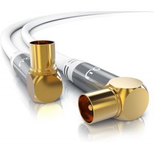 1,5m C&acirc;ble d'antenne coaxial HDTV, c&acirc;ble TV coud&eacute; m&acirc;le Femelle, fiche IEC coaxiale Angulaire coud&eacute;e &agrave; 90&deg;, Ultra HD UHD - 135dB 75 Ohm -TNT DVB-T DVB-T2 DVB-C DVB-S DVB-S2 Radio FM Dab - Blanc - Neuf