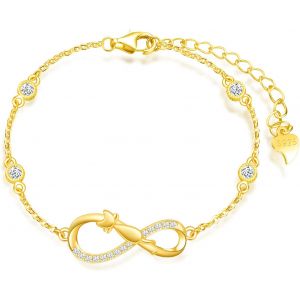 Eryi-Bracelet De Femme Fille, Bracelet En Argent 925, Bracelet De Symbole Infini Et De Chat Mignon, Zircon Incrusté, Chaîne Ajustable, Bracelet Animal Au Design Unique, Argent, Or Rose, Or - Neuf