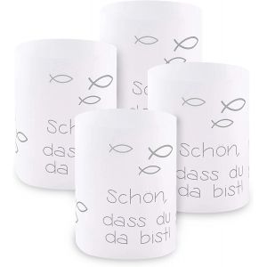 KALANKA-Lot de 8 mini photophores décoratifs en forme de poisson,Décoration de table pour garçons et filles,Communion, baptême, bougies chauffe-plat I Schön dass du da bist I environ 8x10 cm (gris) - Neuf