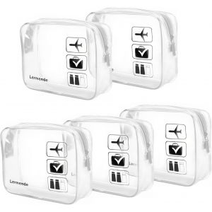 MAA-Lot de 5 trousses de toilette transparentes certifiées TSA - Pour voyage, bagage à main, sac conforme à l'aéroport - Accessoires de voyage - Taille Quart - 3-1-1 - Kit de sacs à bagages - Neuf