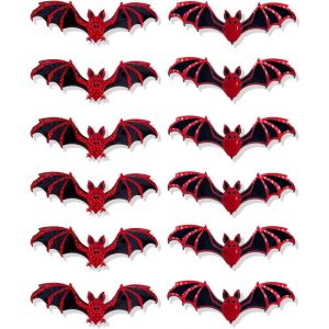 CAUC-24 Pi&egrave;ces D&eacute;coration Halloween 3D Chauve-Souris,2 mod&egrave;les diff&eacute;rents,Autocollants Muraux,PVC Imperm&eacute;able,Effrayant,Amovible DIY D&eacute;co Halloween pour Fen&ecirc;tres(Noir et Rouge) - Neuf