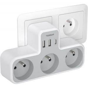 Multiprise Murale Fran&ccedil;aise 3 Sortie Ac Et 3 Ports Usb, 6 En 1 Prise Chargeur Fran&ccedil;aise, Adaptateur Secteur 4000W, Convient - Neuf