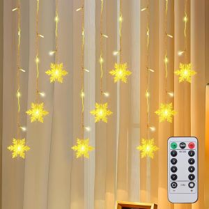 KAL-Led Rideau Lumineux De Flocon De Neige, 96Led 4.2M Guirlandes Lumineuses Étanche, Parfait Pour Chambre À Coucher, Maison, Fête, Mariage, Anniversaire, Noël Décoration, Blanc Chaud - Neuf