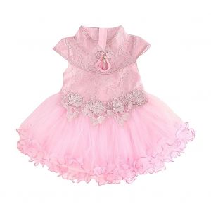 Robe D'ete Princesse Tutu Pour Bebe Fille, Jupe En Tulle Et Dentelle Avec Noud (Rose M) - Neuf