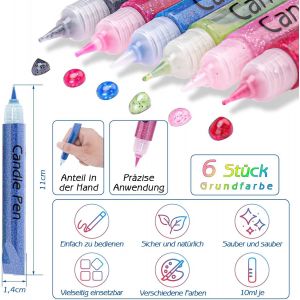 Lot De 6 Crayons De Cire Pour Bougies De 10 Ml-Kit De Peinture De Bougies De Baptême-Kit De Fabrication De Bougies-Pour Décorer Et Peindre Des Bougies-Poudre Dorée Flash - Neuf