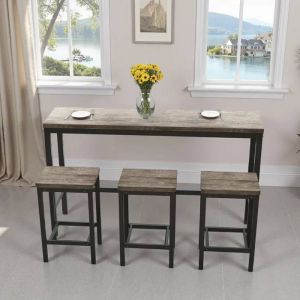 Table De Cuisine Design Contemporain, 148 Cm, Table De Bar, Table Longue Avec Ensemble De 3 Tabourets ; Taupe - Neuf