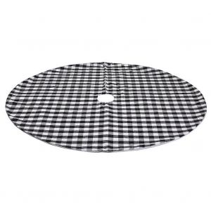 Jupe de sapin de No&euml;l en coton et polyester, style champ&ecirc;tre, motif vichy noir et blanc, grise, 137 cm, pour d&eacute;coration int&eacute;rieure et ext&eacute;rieure. - Neuf