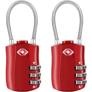 KALANKA-[2 Pack] Serrures &agrave; bagages TSA, cadenas de s&eacute;curit&eacute; &agrave; 3 chiffres, cadenas &agrave; combinaison, code de verrouillage pour les valises de voyage valise sac de bagages etc. -Rouge - Neuf