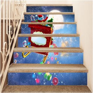 Auto-adh&eacute;sif 3D No&euml;l de l'Escalier des Autocollants, PVC Auto-adh&eacute;sif de No&euml;l peintures Murales de No&euml;l, D&eacute;coration de la Maison-6pcs/Set - Neuf
