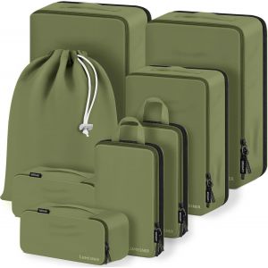 Lot De 8 Cubes D'Emballage De Compression Pour Val S De Voyage, Organ Urs De Sacs De Compression Et Cubes De Voyage (8 Pi&egrave;ces, Vert Kaki) - Neuf