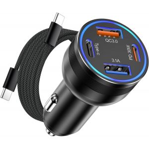 Chargeur Allume Cigare, 4 Ports 65W Chargeur Allume Cigare USB Rapide, Chargeurs Prise Allume Cigare 12V pour iPhone 16 15 14 13 12 11 Pro Max Mini Plus Samsung S24 S23 Huawei iPad AirPods Switch etc - Neuf