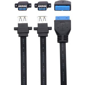JGD-USB3.0 Adaptateur de Carte m&egrave;re Super Haute Vitesse 5 Gbps 19 Broches Femelle vers connecteur Femelle 2-USB3.0 - Neuf
