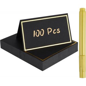 MEVRONISSHOP-100 Pi&egrave;ces Marque Place, Noir Porte Nom Table Vierges avec 1 Stylo Marqueur, Marque Place Mariage, MarquePlace Anniversaire pour Mariage, Communion, Anniversaire, Festival, F&ecirc;te, Bapt&ecirc;me - Neuf