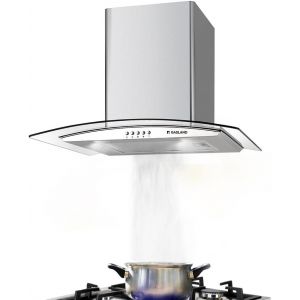 CHECARZHN--NO1-Chef Gr60Sp Hotte Aspirante 60Cm, Extracteur Hotte De Cuisine 500M³/H, Hotte Aspirante De Cuisine Murale, Verre & Inox, 3 Vitesses, Avec Filtre À Graisse En Aluminium À 5 Couches - Neuf
