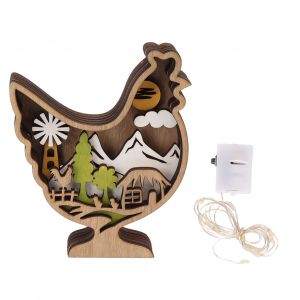 Hjlian Statue Lumineuse En Bois De Poulet Sculptee A La Main En 3d, Ornement De Statue De Poulet Lumineux En Bois Creux Pour Paques - Neuf