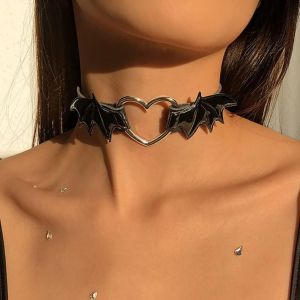 Collier Gothique Vampire Avec Ailes De Coeur Colliers Ras Du Cou En Cuir Noir Accessoires De Fête Bijoux Pour Femmes Et Filles - Neuf