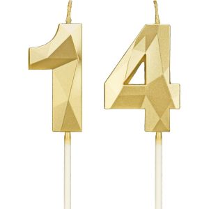 Eryi-Bougies D'anniversaire 14, Bougies Avec Nombre D'or, Décoration Pour Un Gâteau D'anniversaire, Pour Les Fêtes D'anniversaire, Les Mariages, Les Anniversaires D'entreprise - Neuf