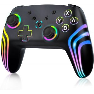 Hljhj-Manette Sans Fil Pro Pour Switch/Switch 2/Lite/Oled/Pc, Contrôleur Avec 7 Couleurs D'éclairage Rgb Changeantes/Double Vibration/Gyroscope 6 Axes/Turbo, Joystick Ergonomique Et Précis - Neuf